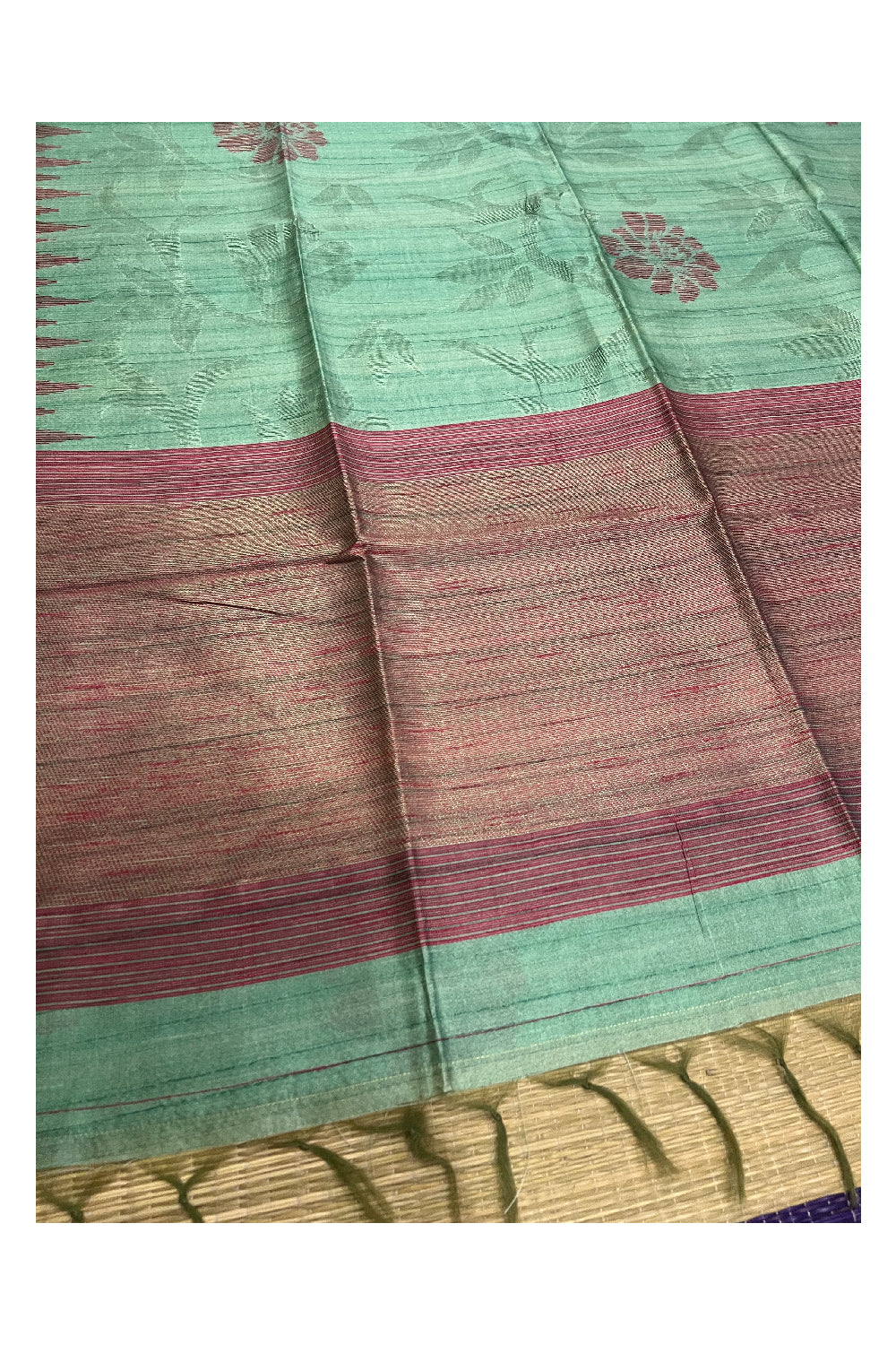 Southloom Green Semi Tussar Designer Saree with Red Temple Border