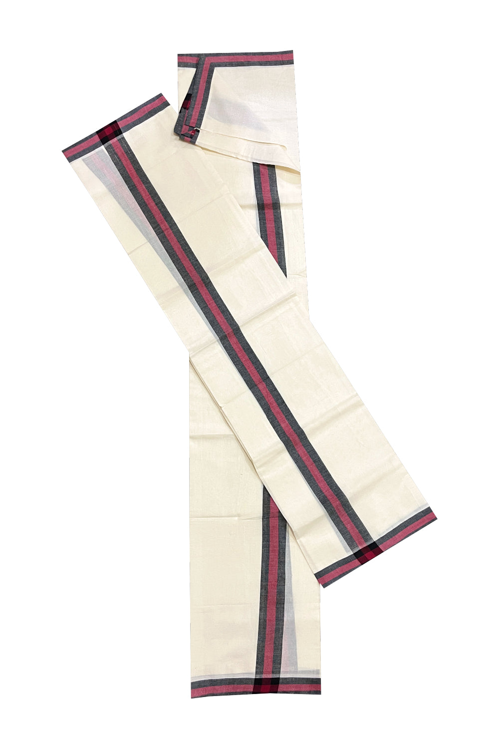 Kerala Cotton Mulloth Mundum Neriyathum Single (Set Mundu) with Black and Maroon Border (Extra Soft Cotton)