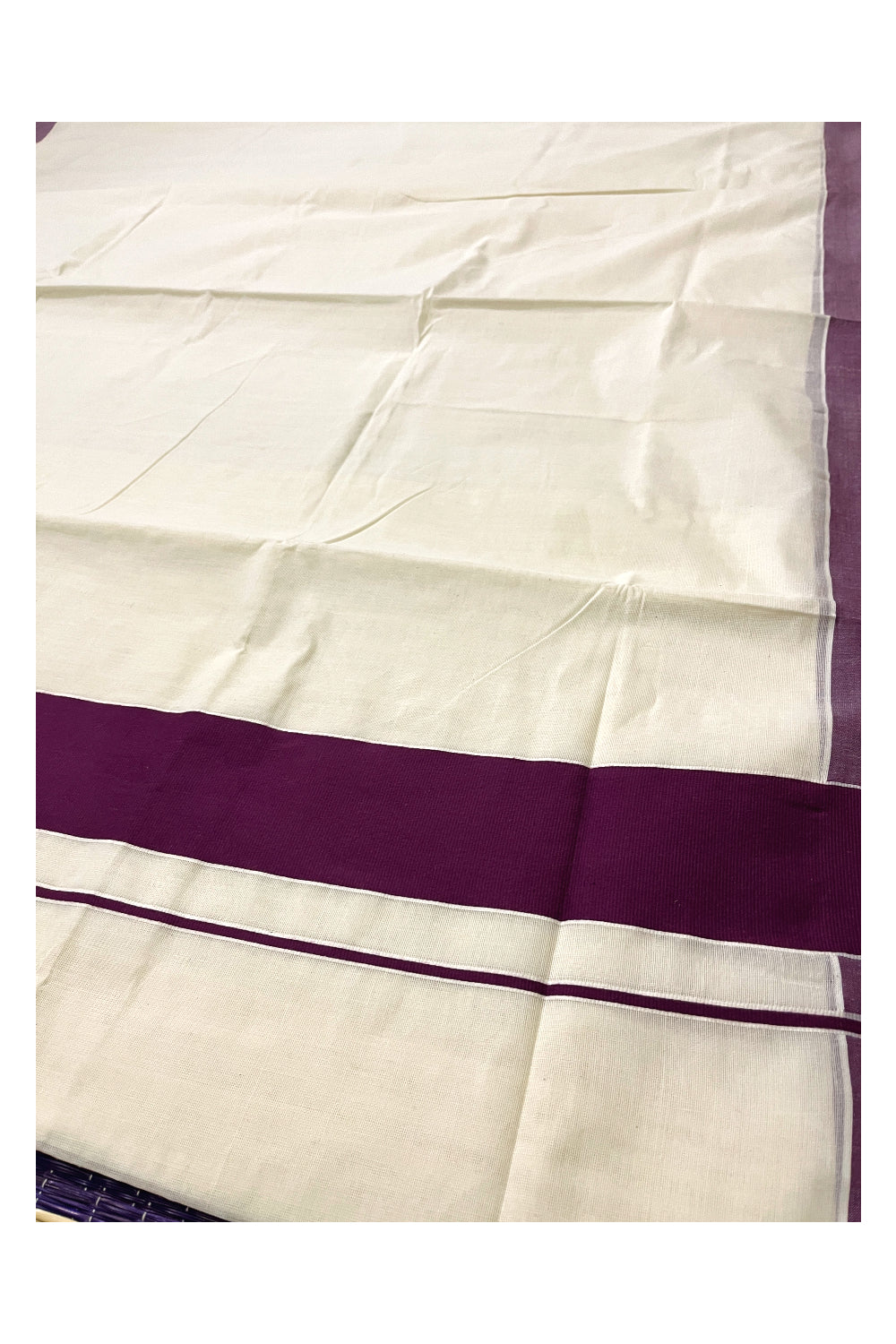 Pure Cotton Kerala Cotton Saree with Purple Border