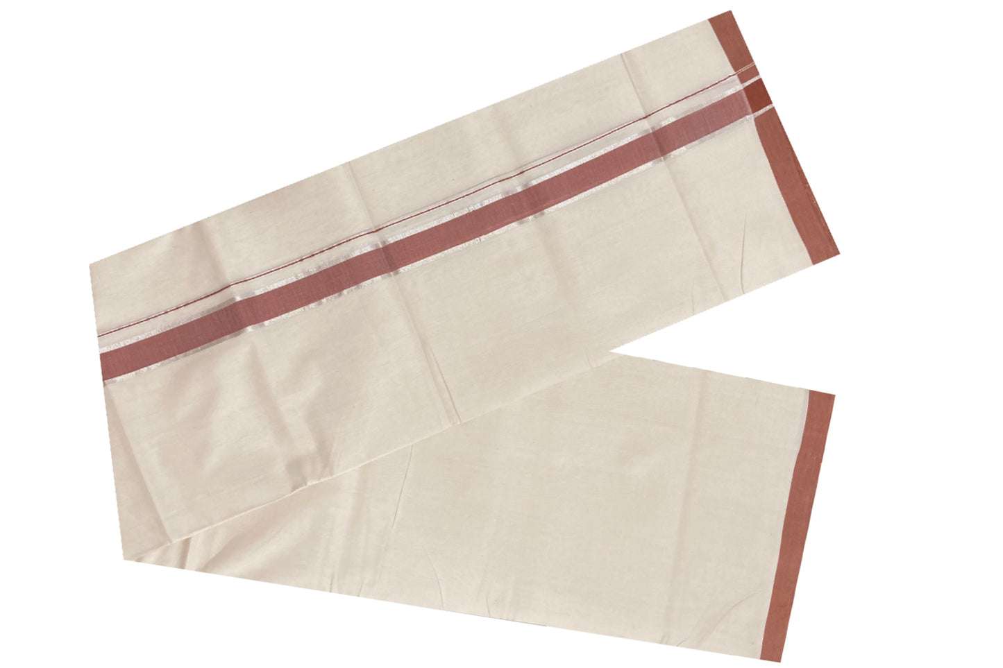 Southloom Balaramapuram Unakkupaavu Premium Handloom Mundu with Brick Red and SIlver Kasavu Border