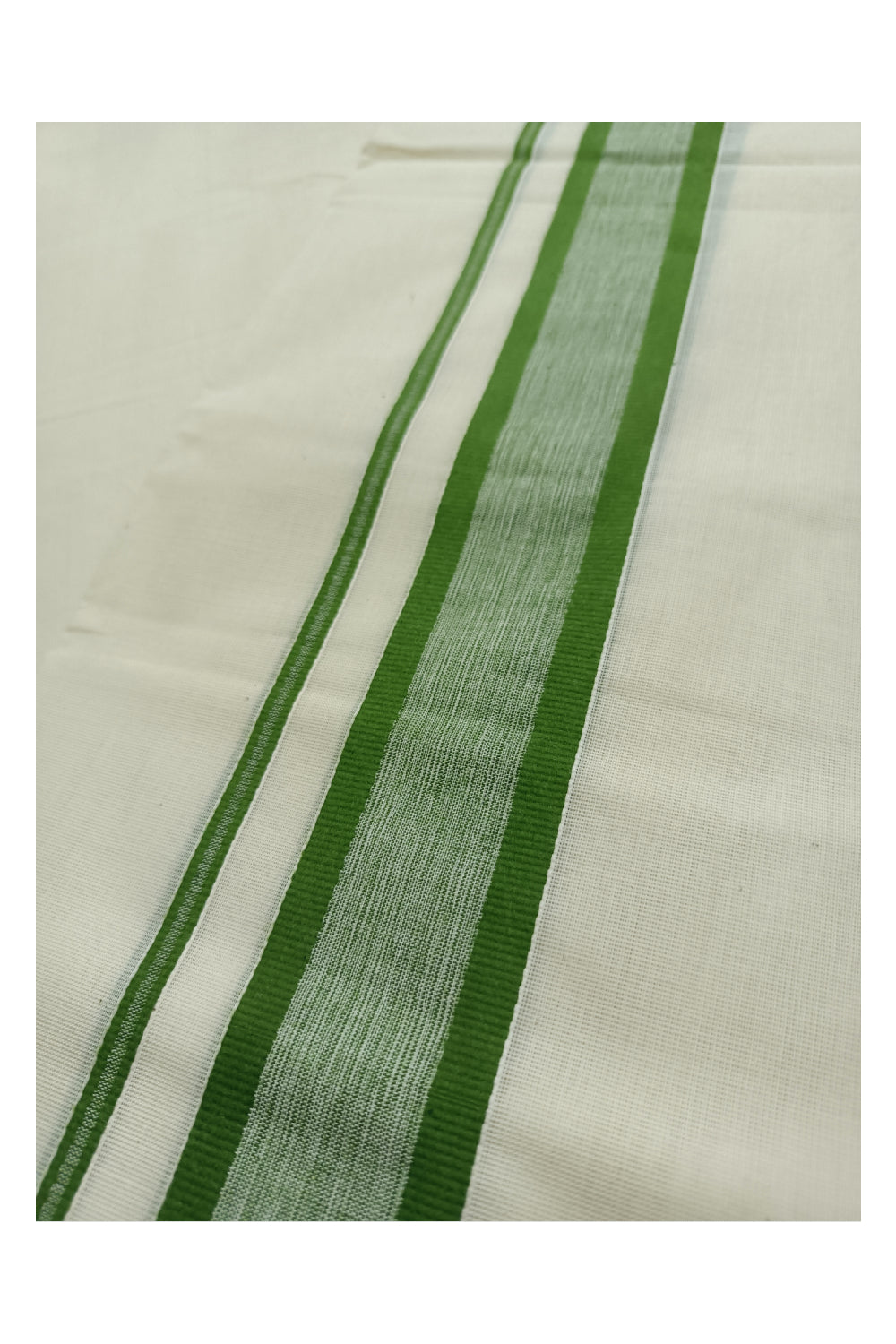 Off White Kerala Double Mundu with Green Kara (South Indian Dhoti)