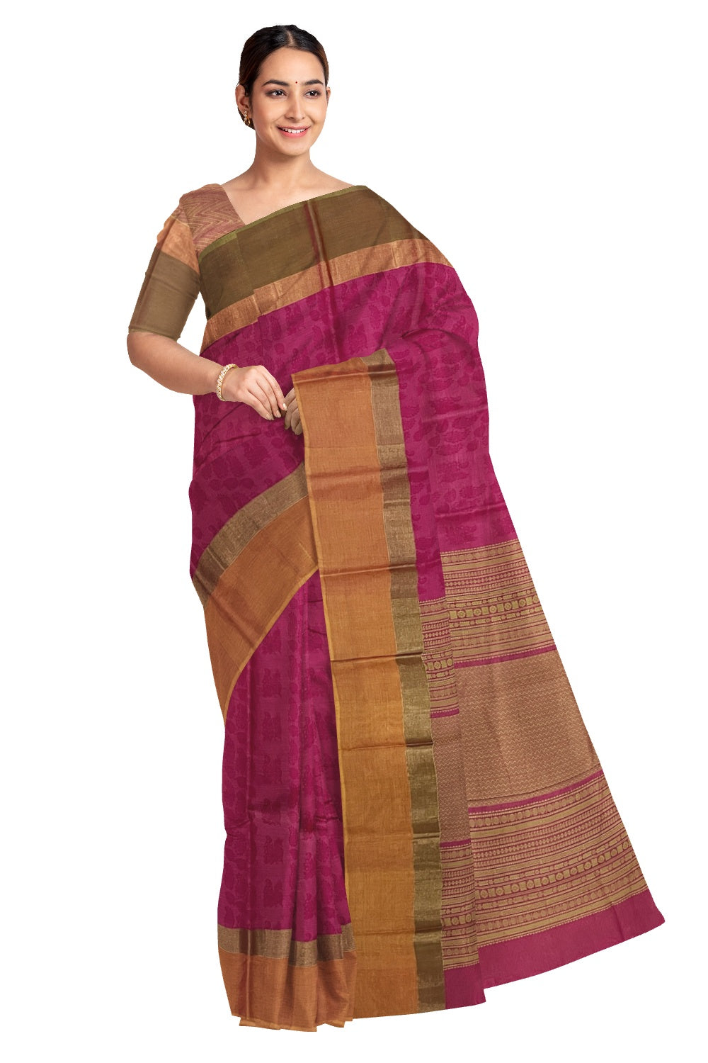 Pink south cotton saree (CGOP-854) – Chaani.in