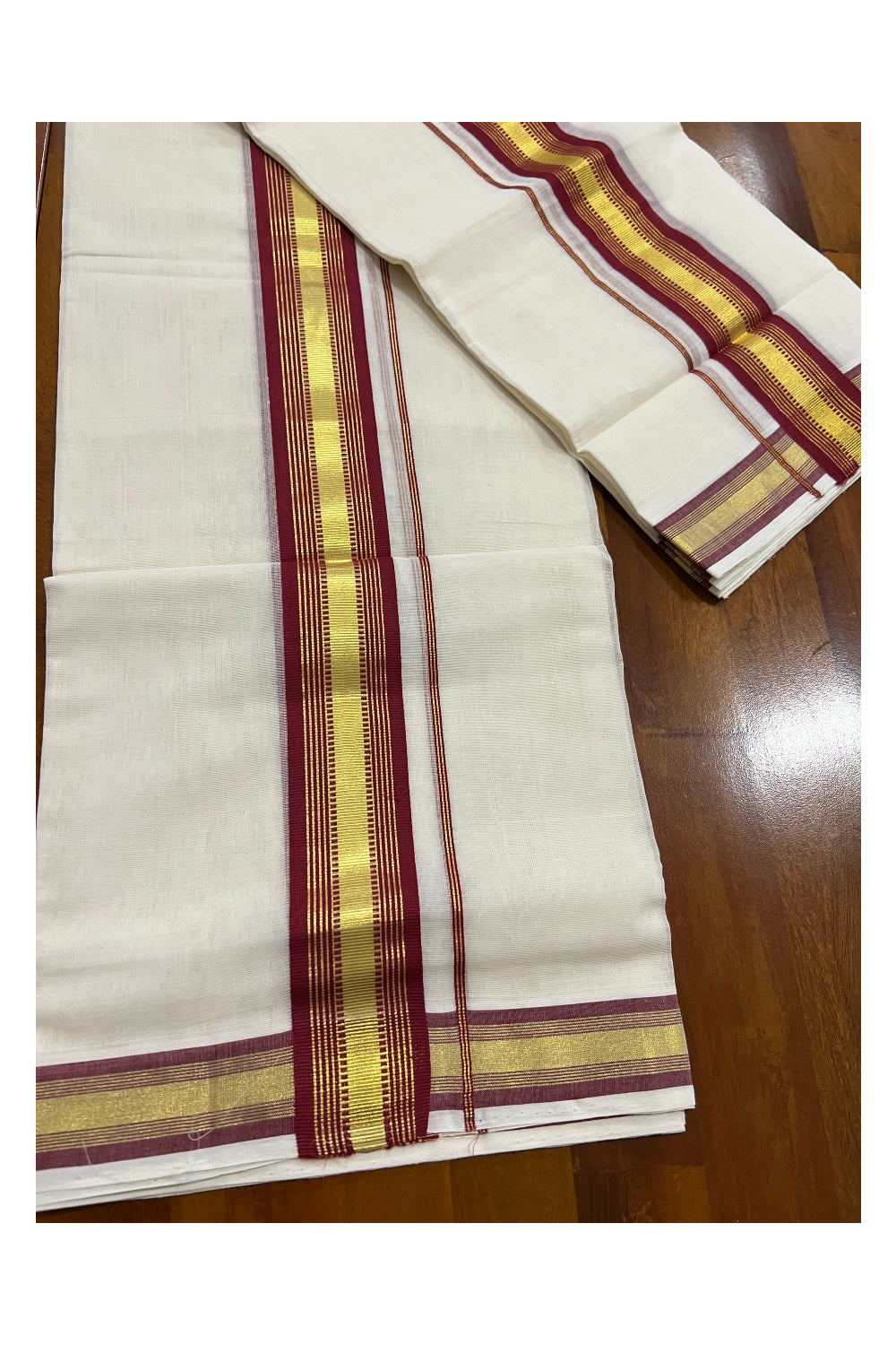 Southloom Premium Handloom Set Mundu with Kasavu and Maroon Border 2.70 Mtrs