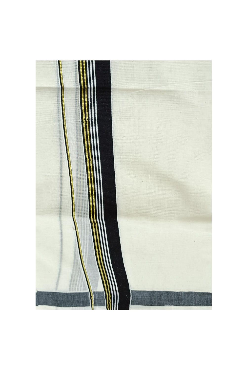 Off White Kerala Double Mundu with Kasavu and Black Kara (South Indian Dhoti)