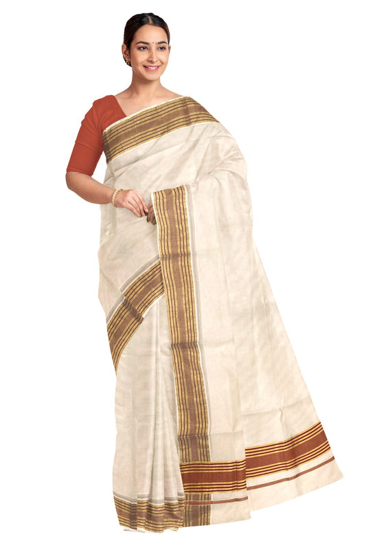Kerala Pure Cotton Plain Saree with Kasavu and Maroon Border
