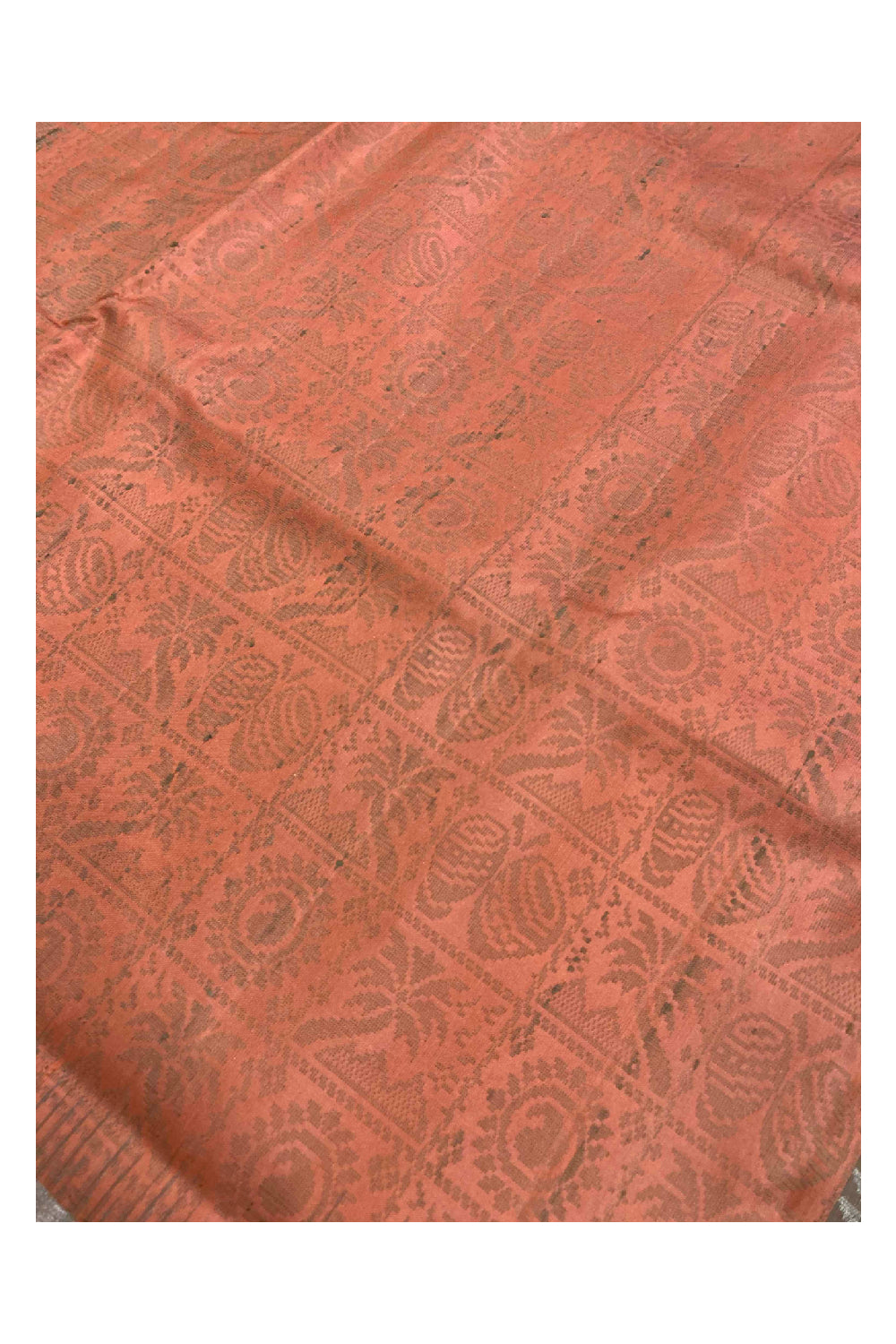 Southloom Handloom Pure Silk Kanchipuram Saree in Peach Floral Motifs