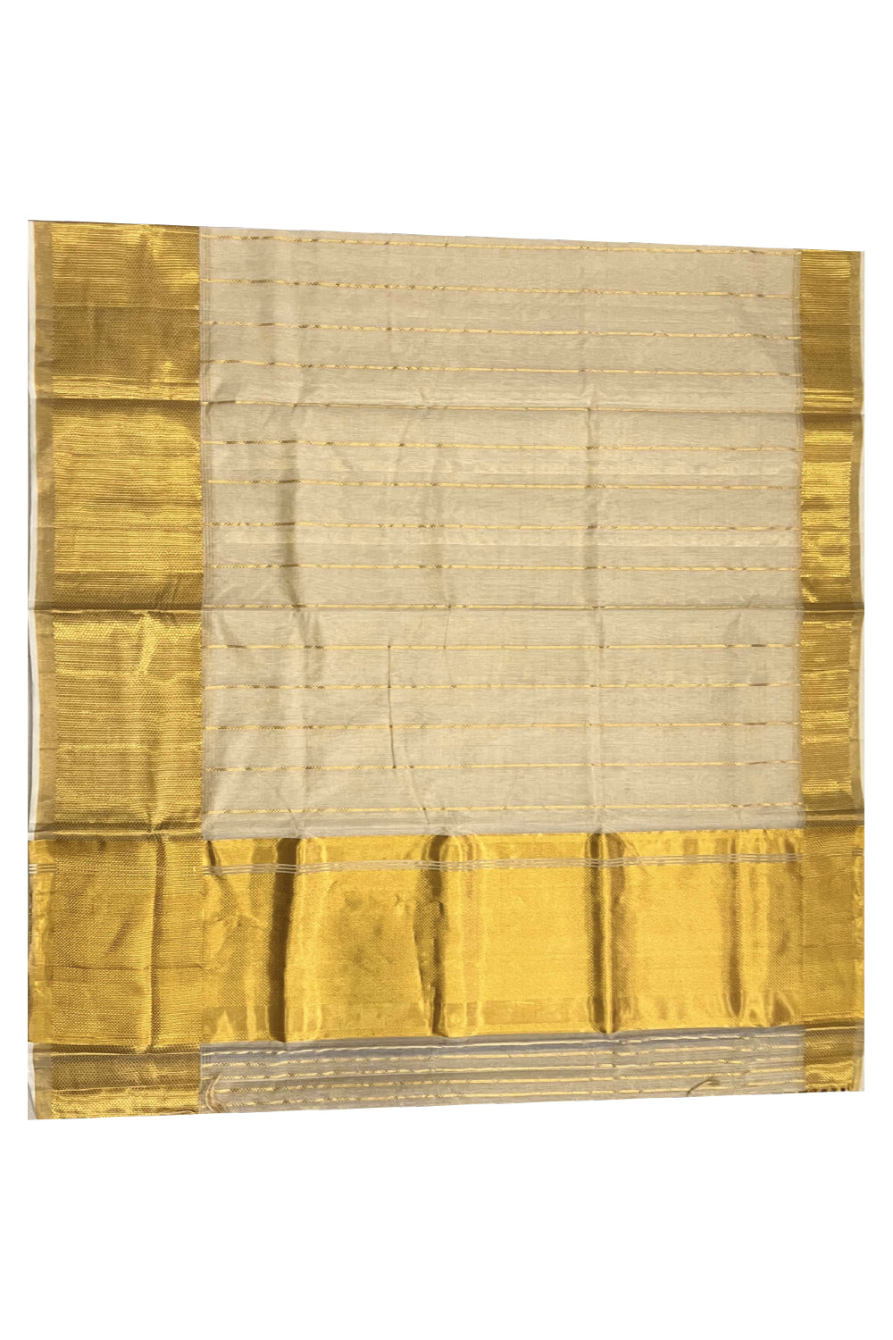 Southloom Premium Kuthampully Handloom Stripes Work Tissue Saree with 12 inch Woven Patterns on Pallu