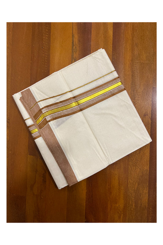 Pure Cotton Off White Double Mundu with Brown and Kasavu Border (South Indian Dhoti)