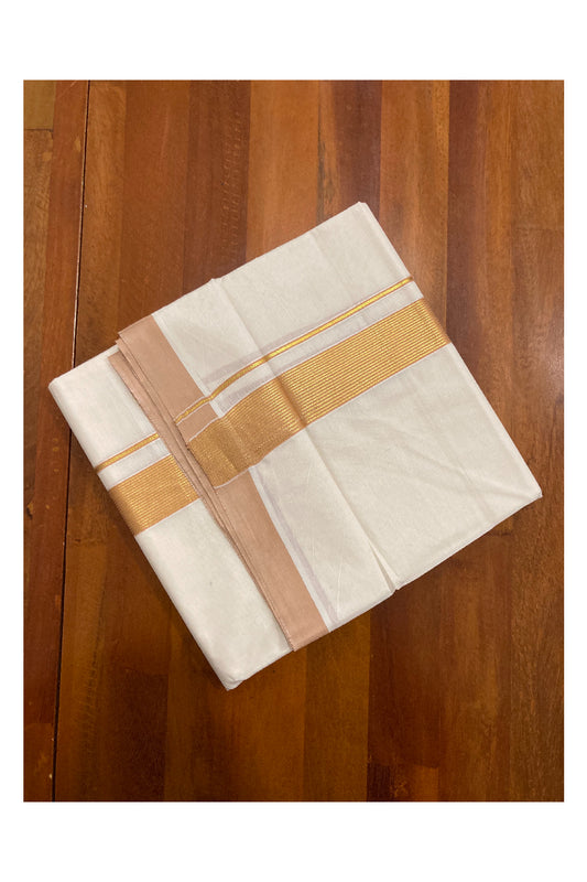 Off White Kerala Double Mundu with Kasavu and Bright Orange Line Border (South Indian Dhoti)