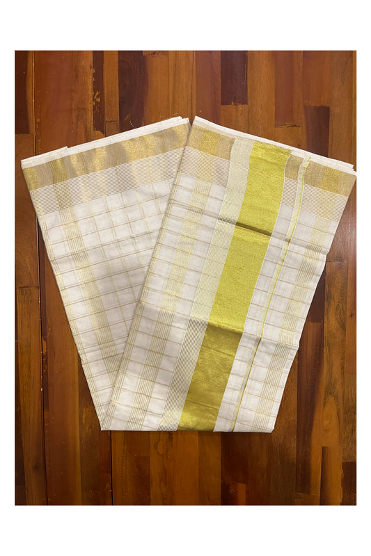 Pure Cotton Kerala Saree with Kasavu Check Designs Across Body