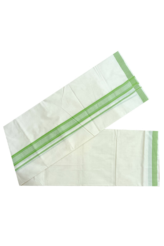 Off White Kerala Double Mundu with Light Green Kara (South Indian Dhoti)