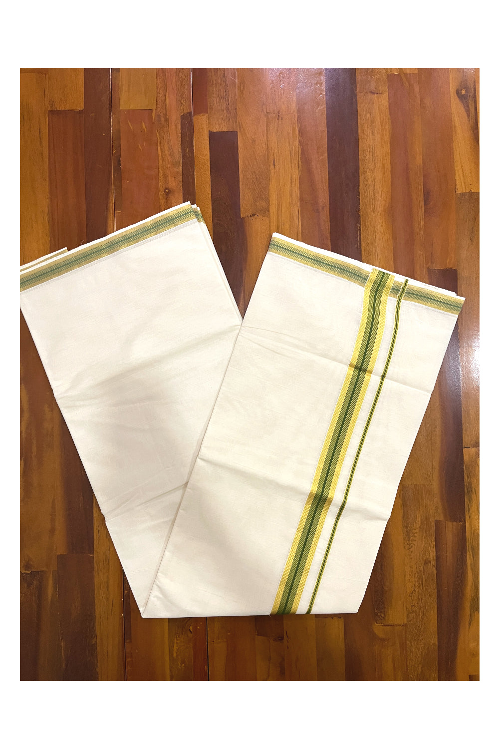 Kerala Pure Cotton Plain Saree with Kasavu and Green Border