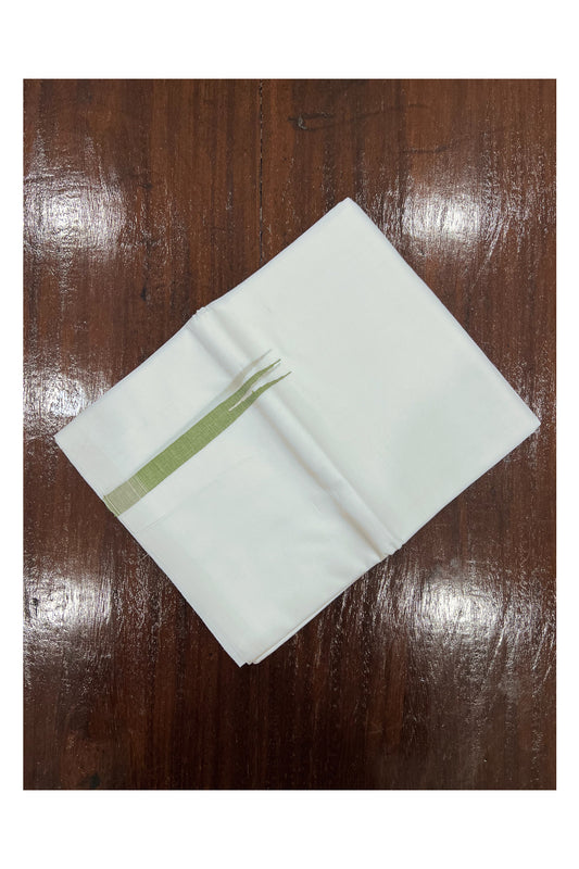 Pure White Cotton Double Borderless Mundu with Light Green Chutti Design on Bottom (South Indian Dhoti)