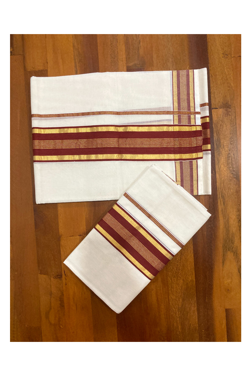 Southloom Premium Handloom Single Set Mundu with Kasavu and Maroon Border