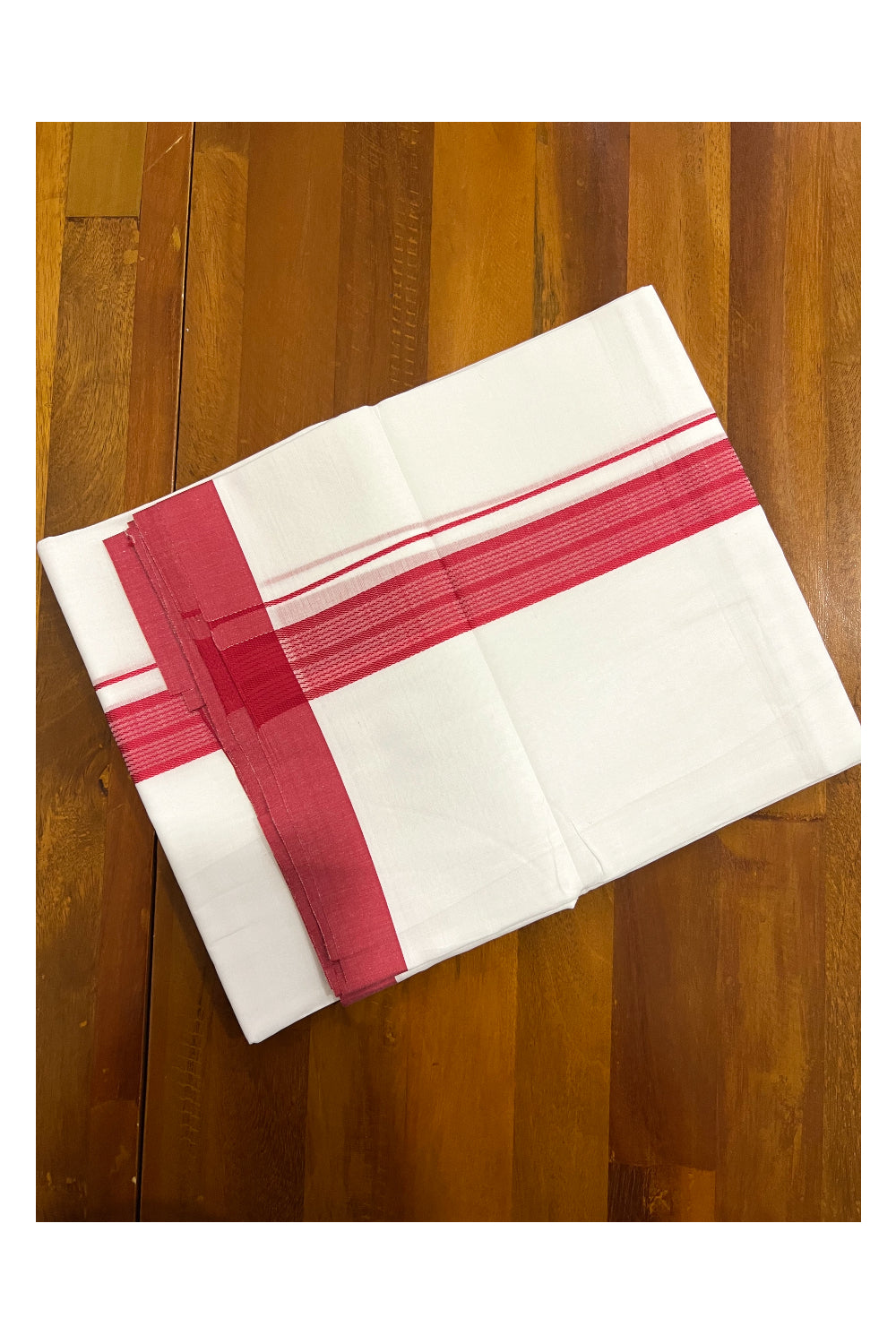 Pure White Cotton Double Mundu with Red Border (South Indian Dhoti)