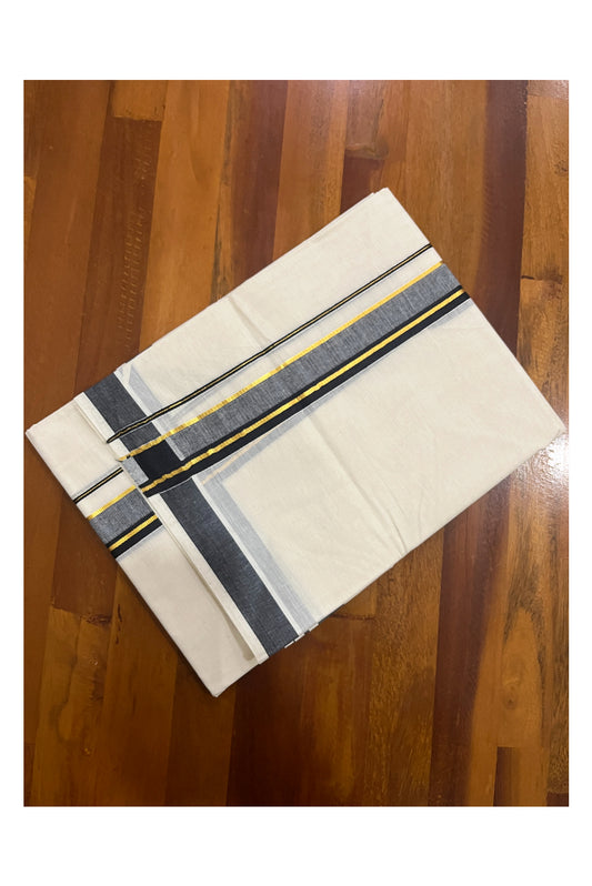 Pure Cotton Off White Double Mundu with Black and Kasavu Kara (South Indian Dhoti)