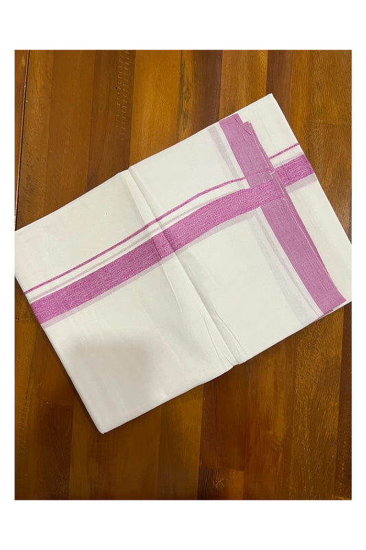 Pure White Kerala Cotton Double Mundu with Rose Border (South Indian Dhoti)