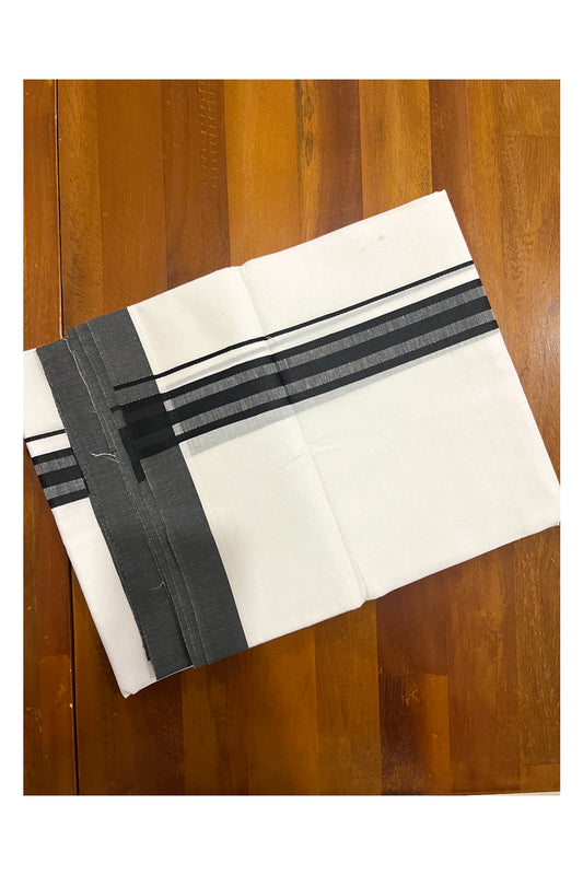 Pure White Cotton Double Mundu with Black Line Border (South Indian Dhoti)