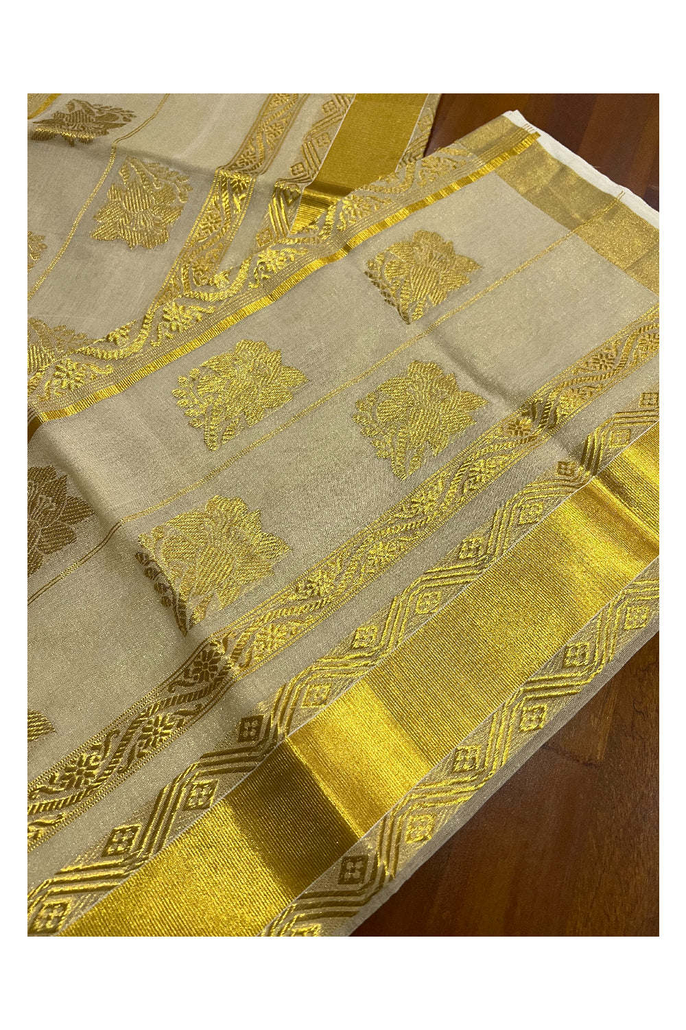 Southloom Onam 2022 Premium Handloom Tissue Kasavu Saree with Hand Woven Motifs