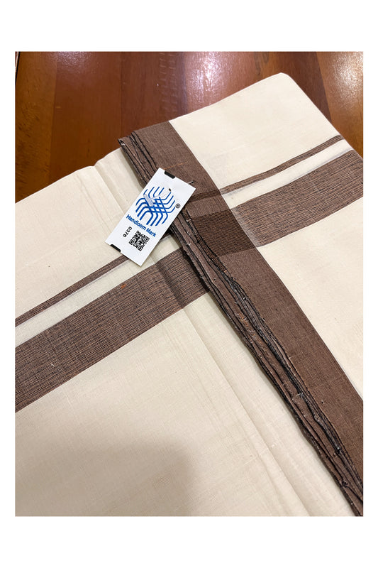 Southloom Premium Unakkupaavu Handloom Mundu with Brown Border (South Indian Kerala Dhoti)