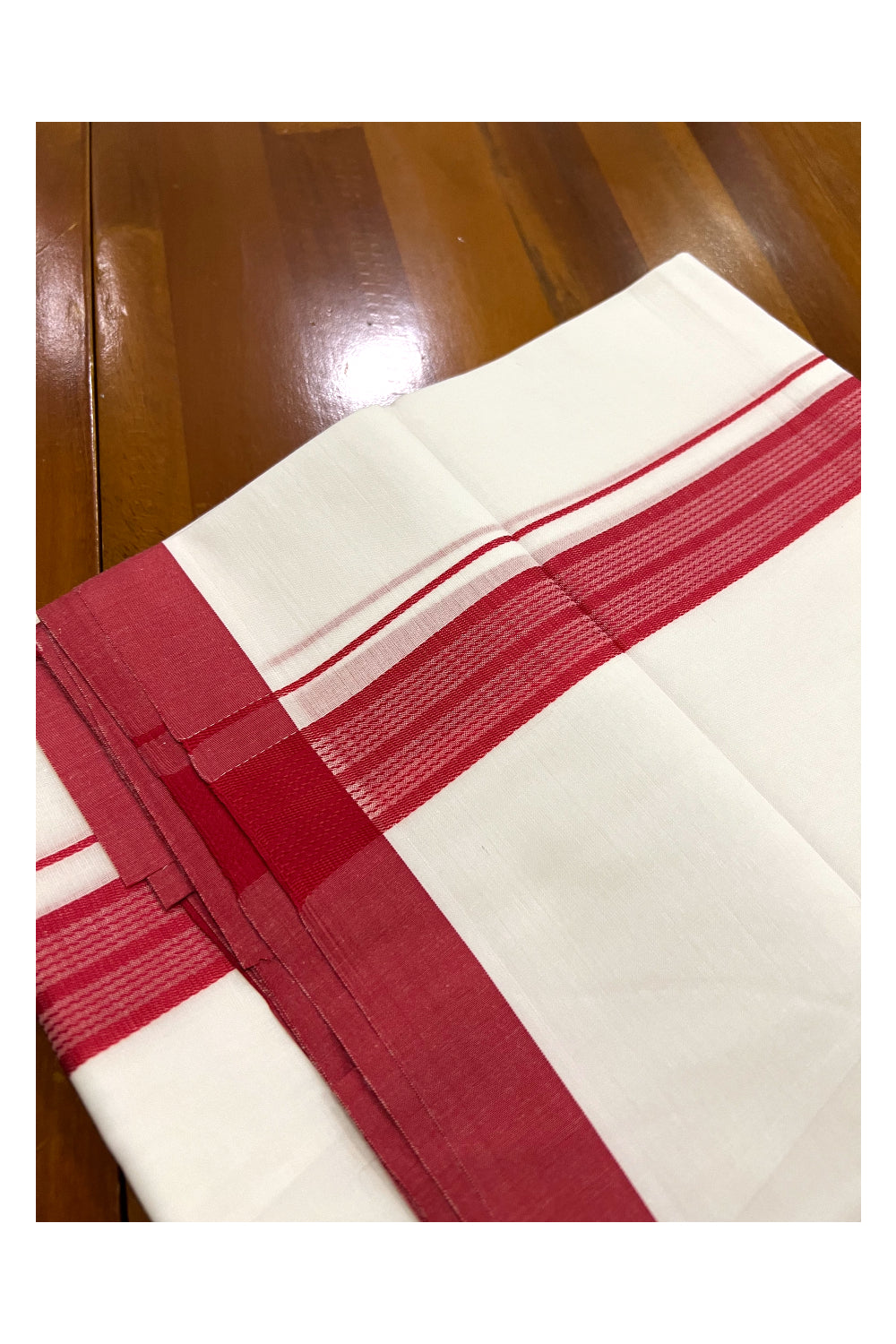 Pure White Cotton Double Mundu with Red Border (South Indian Dhoti)