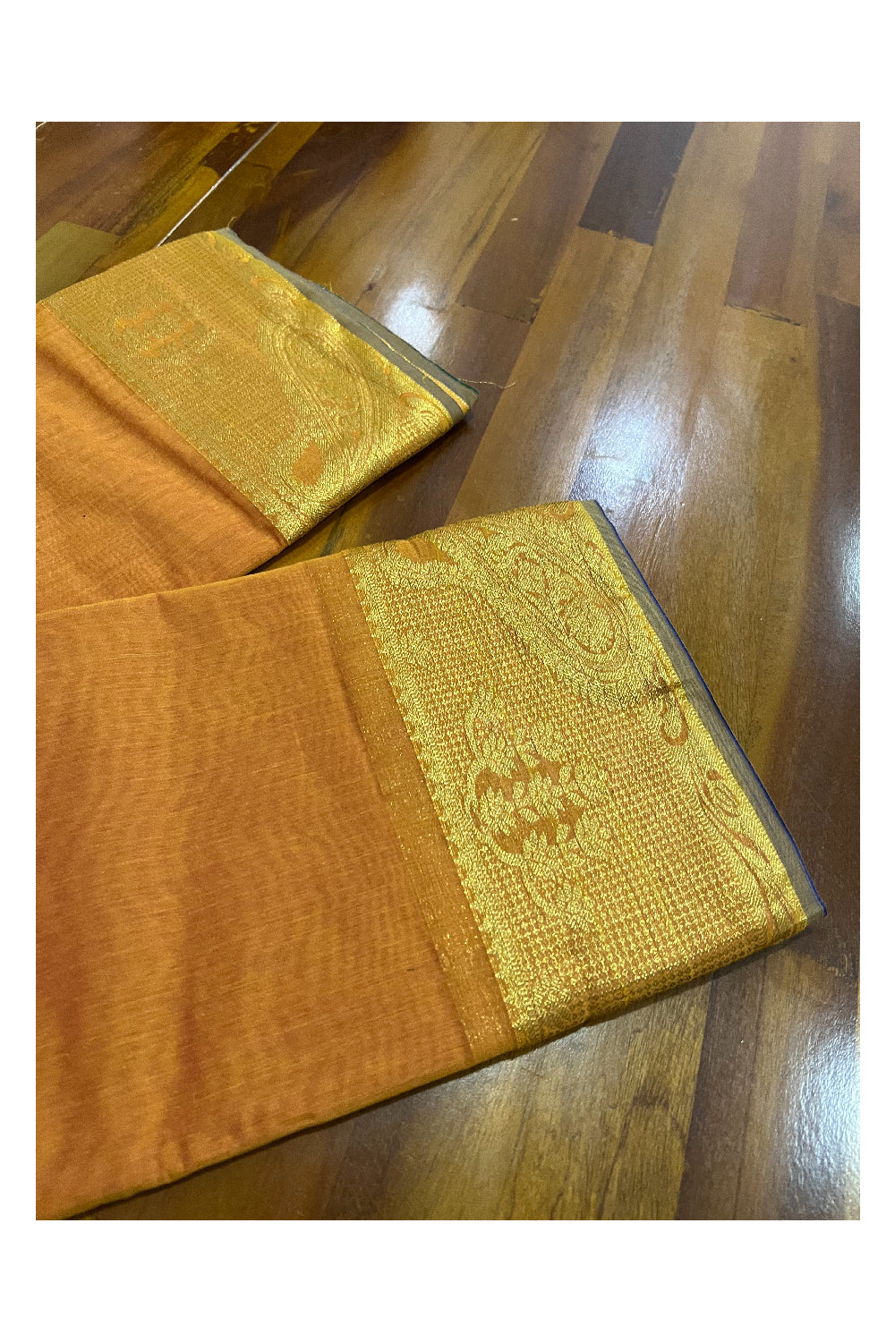 Southloom Orange Cotton Silk Saree with Golden Designer Border