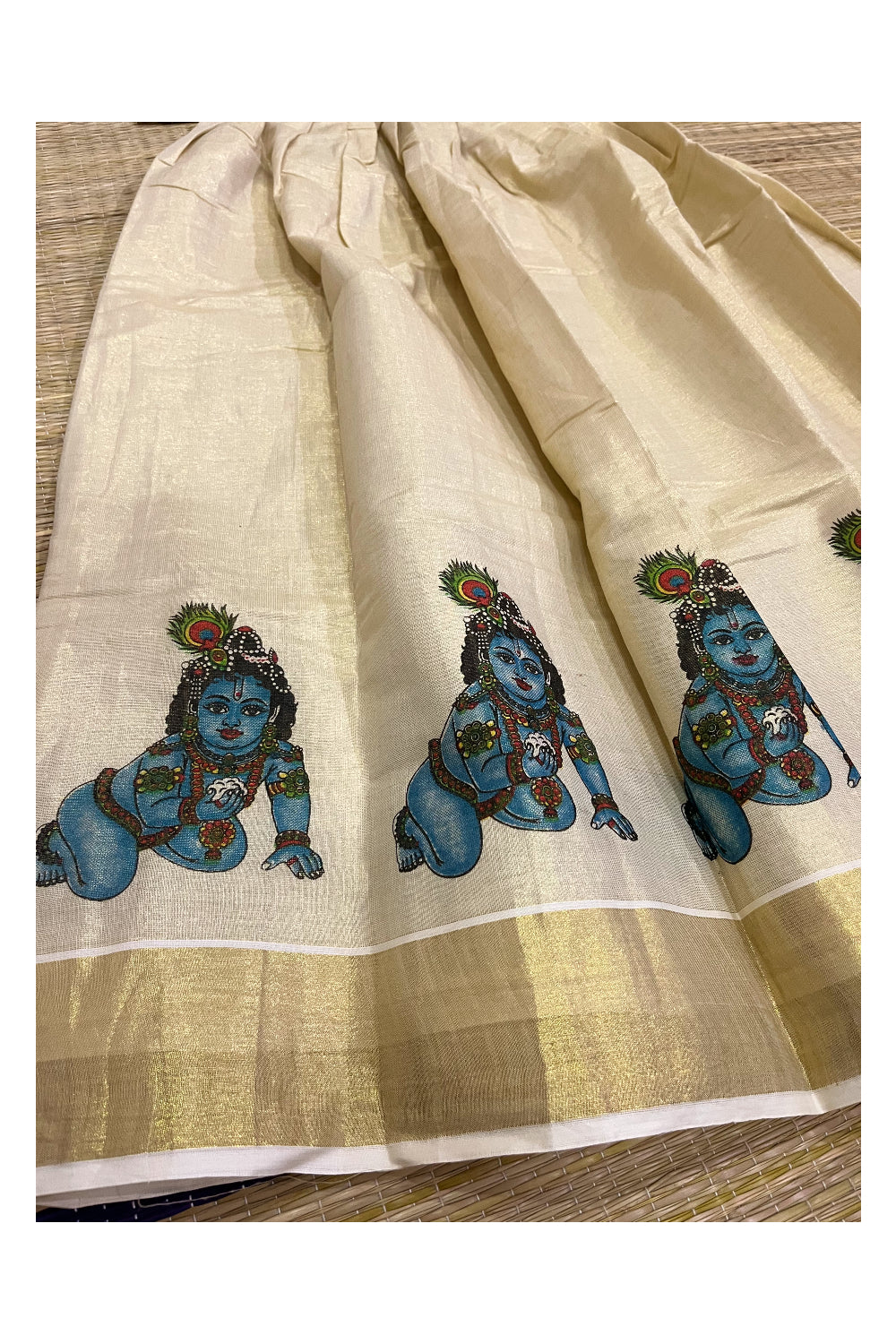 Southloom Kerala Pavada Blouse with Baby Krishna Mural Design (Age - 10 Year)