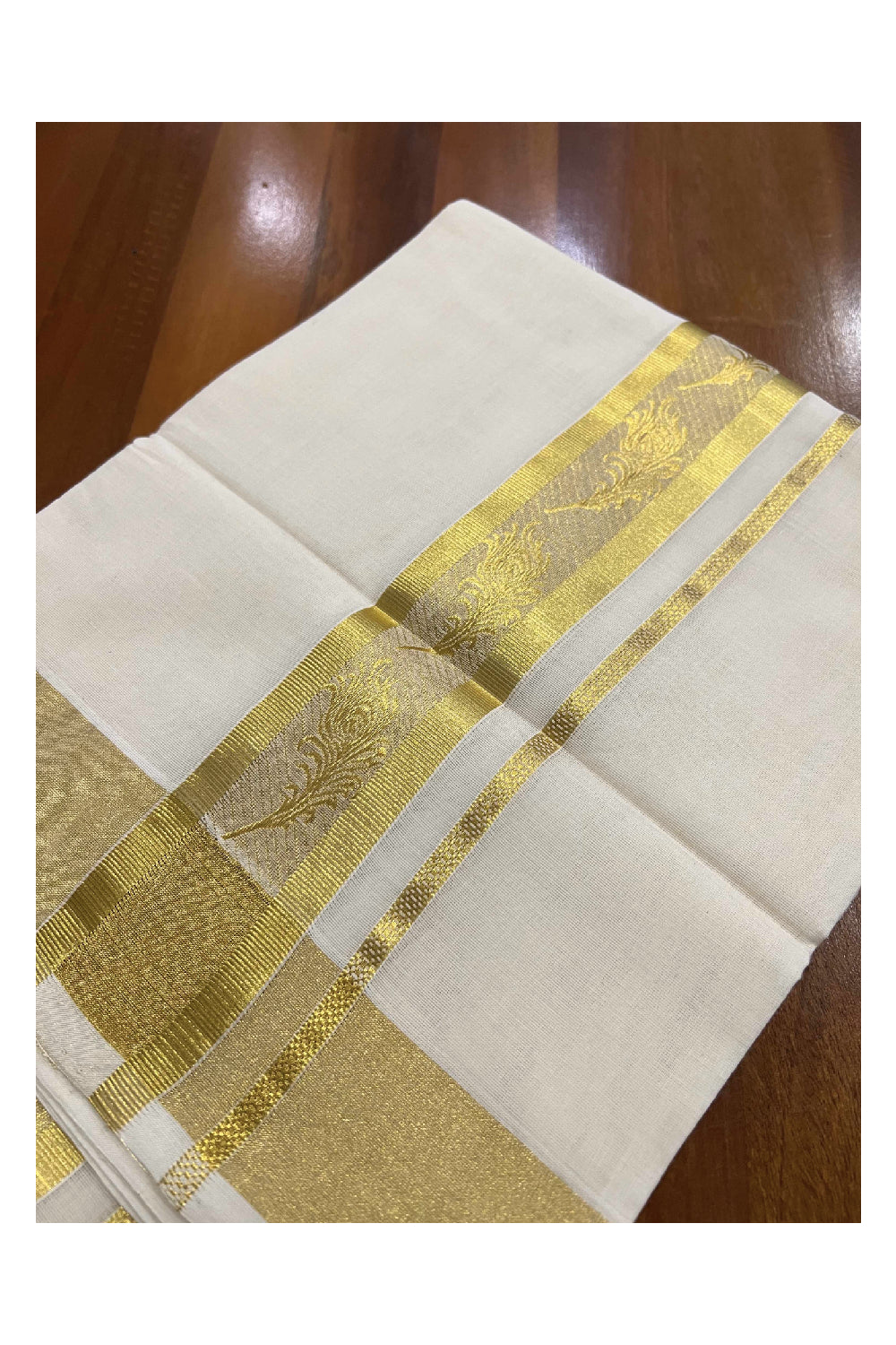 Southloom Balaramapuram Handloom Pure Cotton Wedding Mundu with Kasavu Woven Kara (South Indian Dhoti)