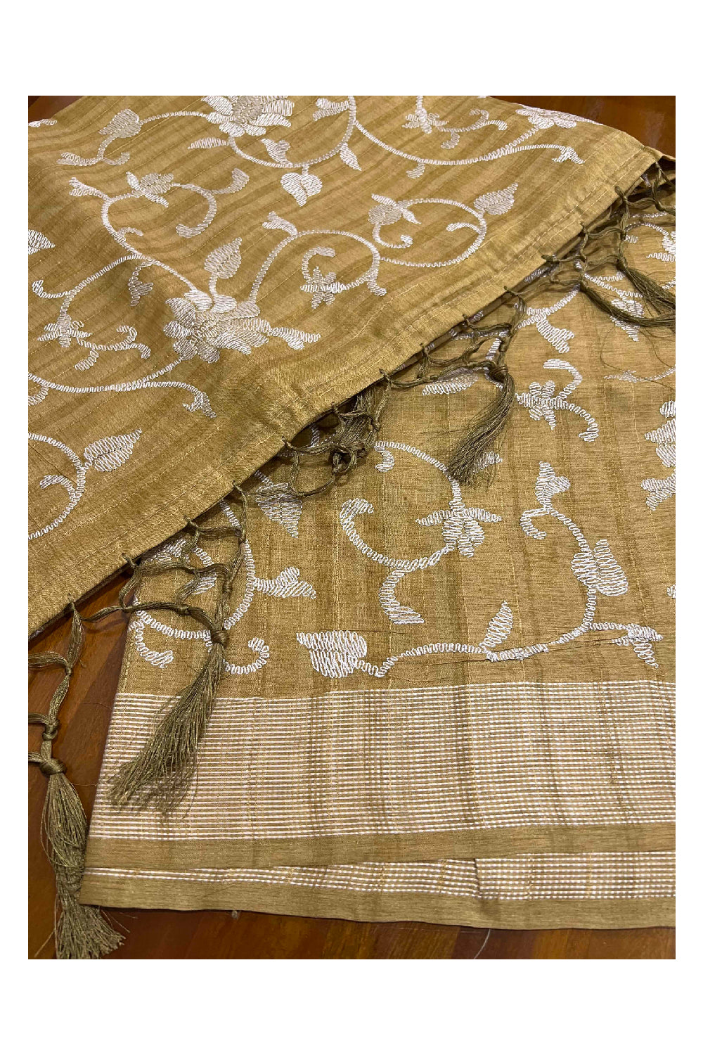 Southloom Yellow Cotton Designer Thread Work Saree