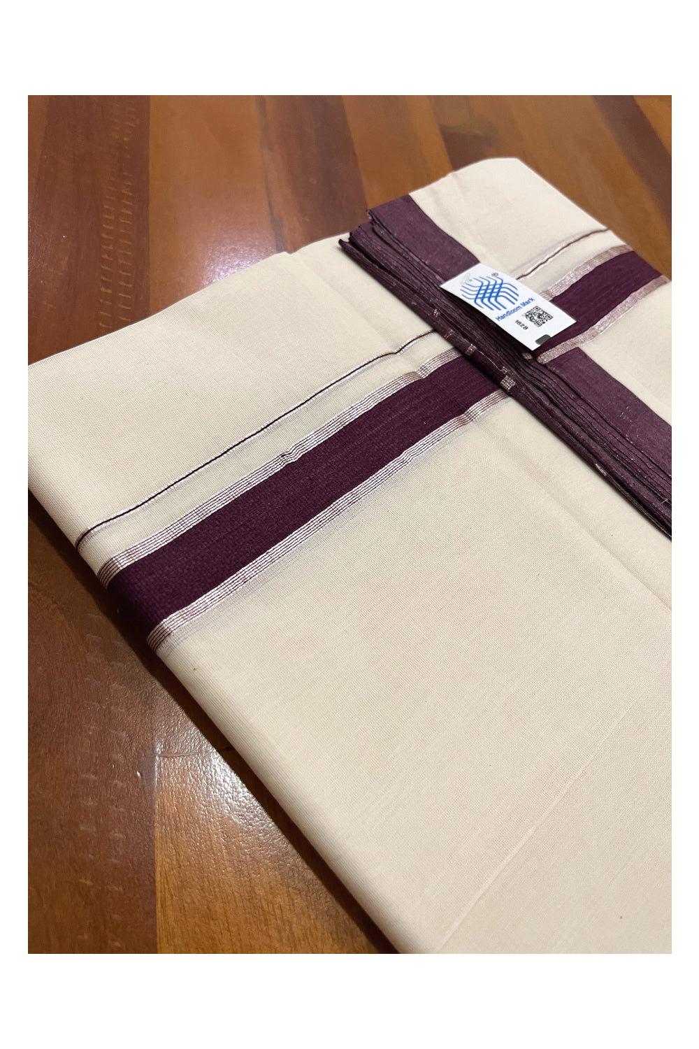 Southloom Premium Unakkupaavu Handloom Wedding Mundu with Purple and Silver Kasavu Border