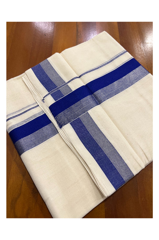 Southloom Balaramapuram Handloom Pure Cotton Mundu with Dark Violet and Silver Kasavu Border (South Indian Dhoti)