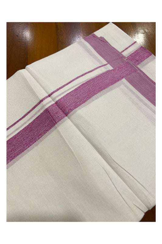 Pure White Kerala Cotton Double Mundu with Rose Border (South Indian Dhoti)