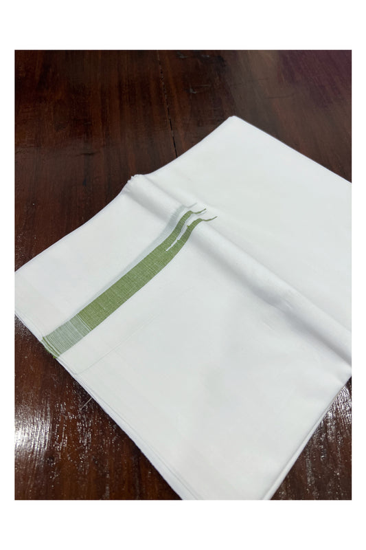 Pure White Cotton Double Borderless Mundu with Light Green Chutti Design on Bottom (South Indian Dhoti)