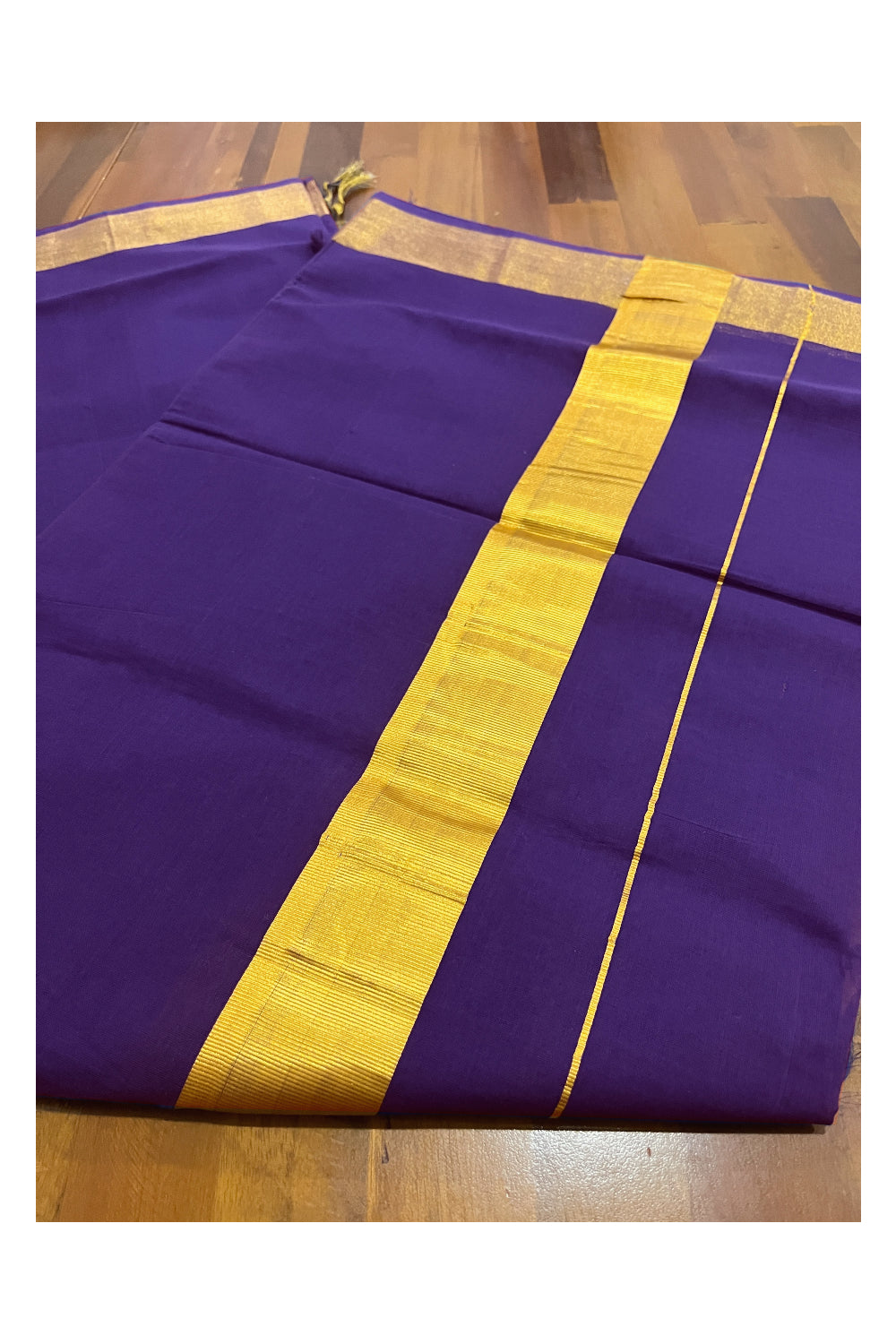 Pure Cotton Violet Kerala Saree with 3 inch Kasavu Border