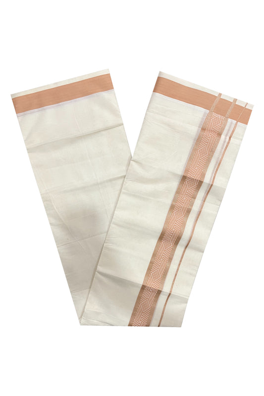 Pure Cotton Off White Double Mundu with Silver Kasavu and Sandal Woven Border (South Indian Dhoti)