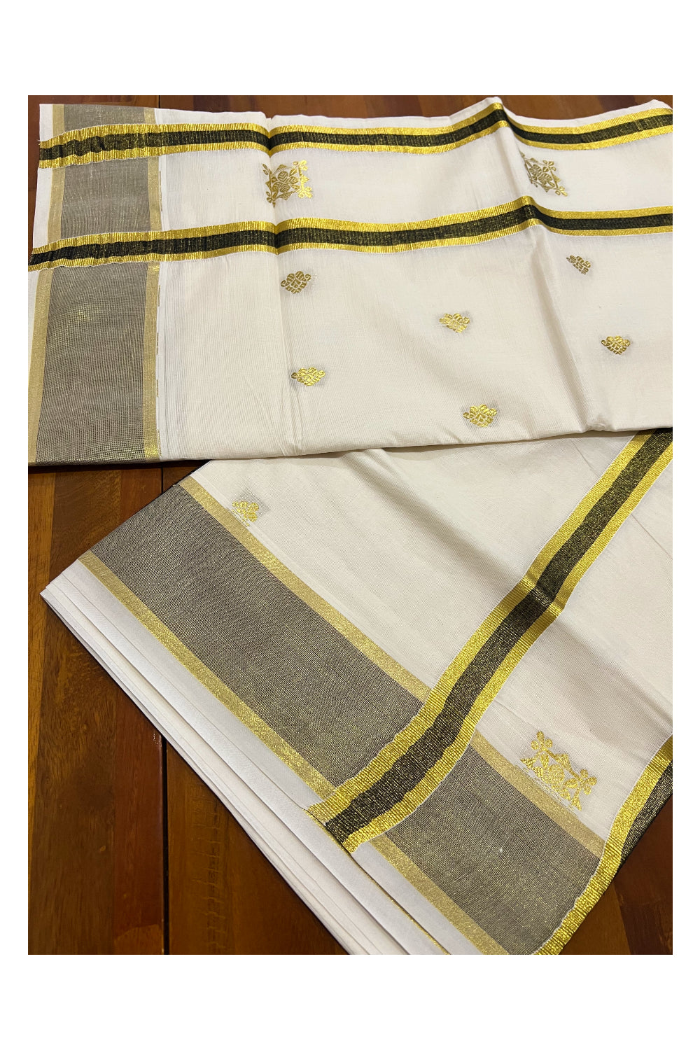 Pure Cotton Kerala Kasavu Heavy Woven Work Saree with Black Border