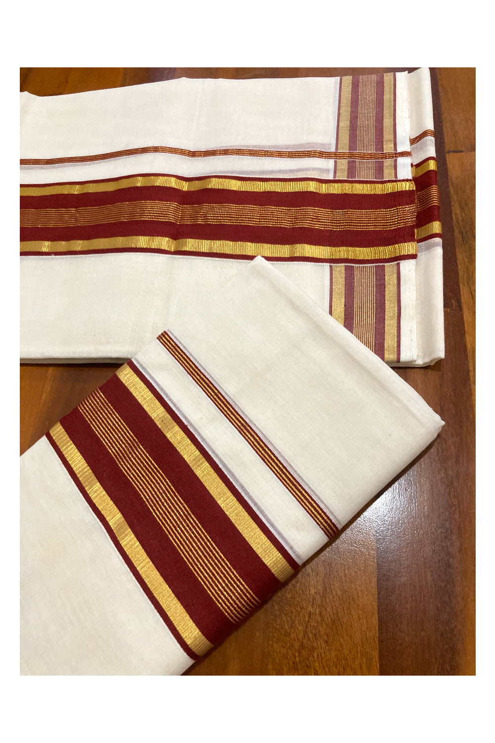 Southloom Premium Handloom Single Set Mundu with Kasavu and Maroon Border