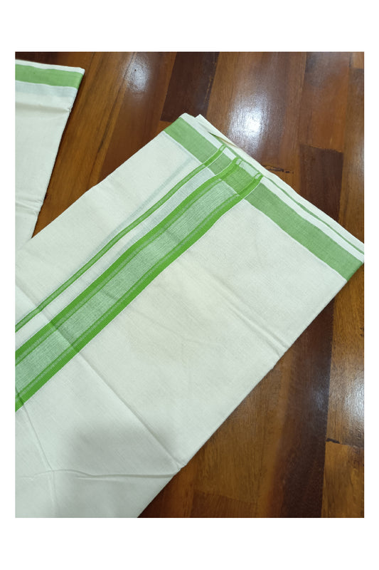 Off White Kerala Double Mundu with Light Green Kara (South Indian Dhoti)