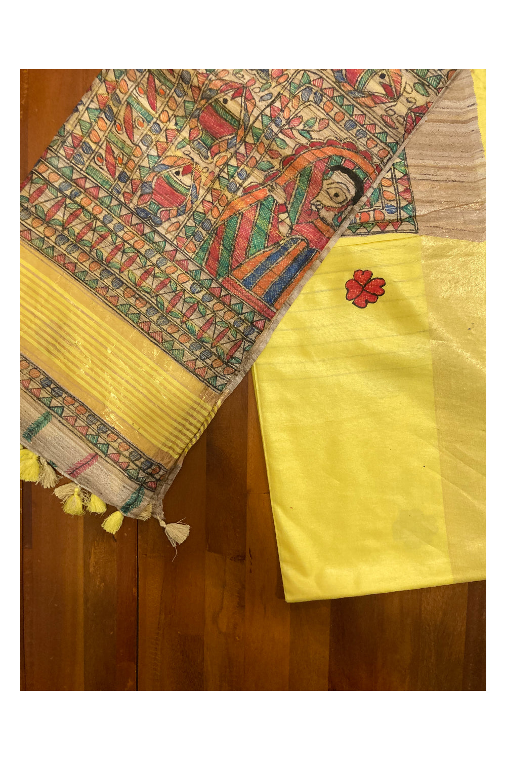 Southloom Soft Silk Yellow Saree with Multi-Coloured Art Works on Pallu