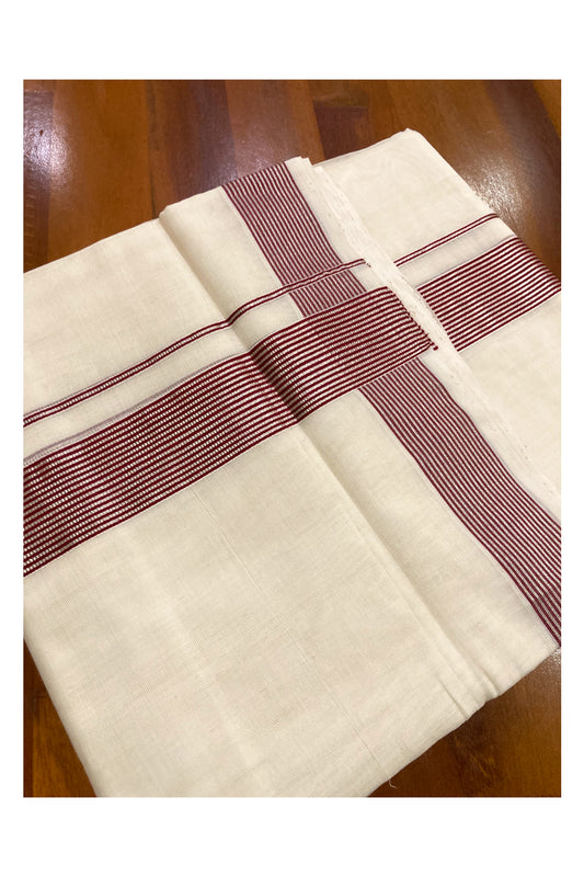 Southloom Premium Handloom Pure Cotton Mundu with Maroon and Silver Kasavu Lines Border (South Indian Dhoti)