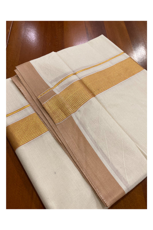 Off White Kerala Double Mundu with Kasavu and Bright Orange Line Border (South Indian Dhoti)