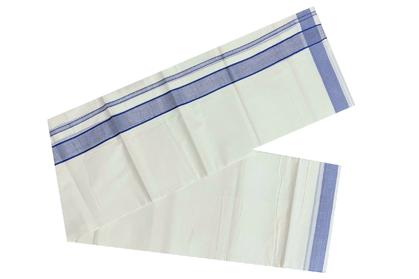 Pure White Cotton Mundu with Silver Blue Kara (South Indian Dhoti)