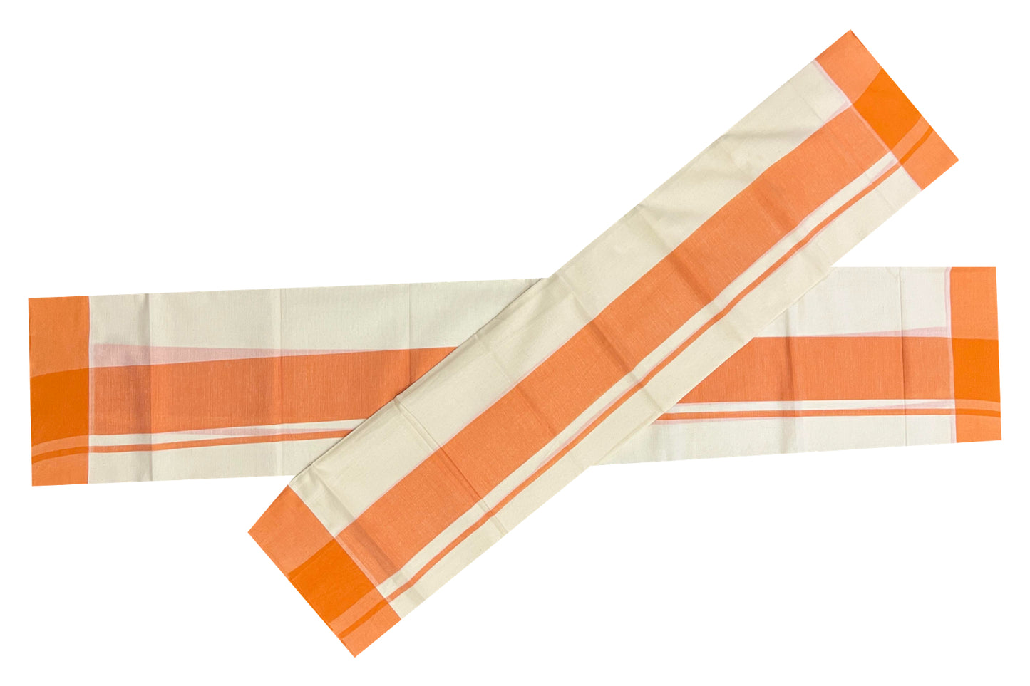 Kerala Cotton Mundum Neriyathum Single (Set Mundu) with Orange Border