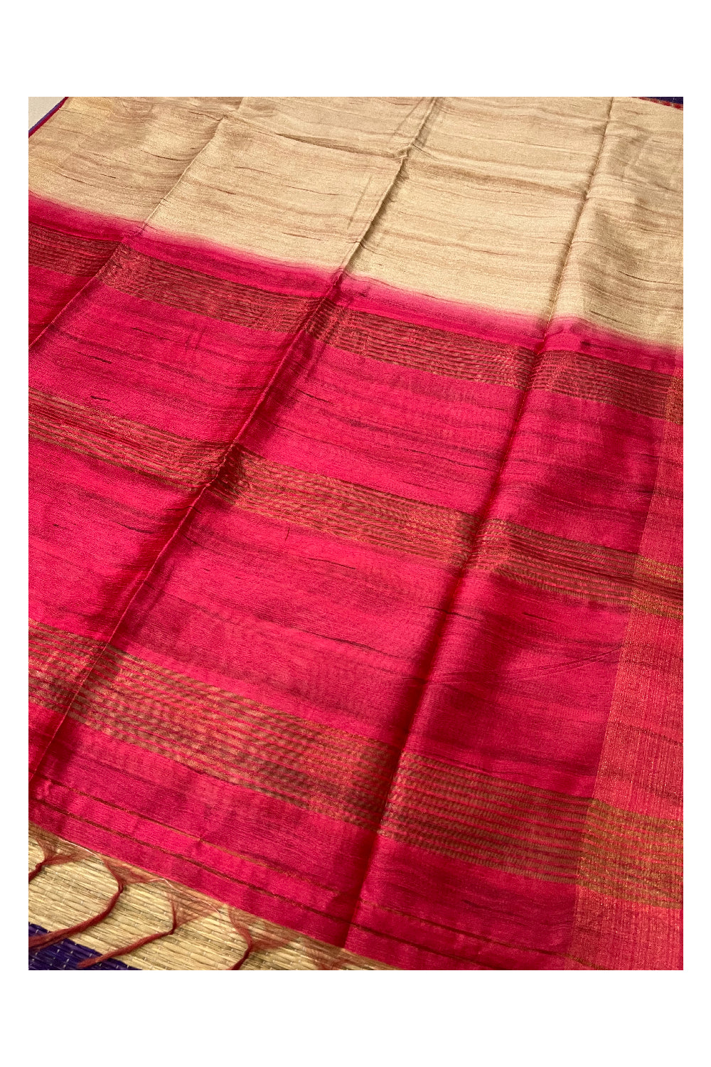 Southloom Beige Semi Tussar Designer Saree with Rose Pallu