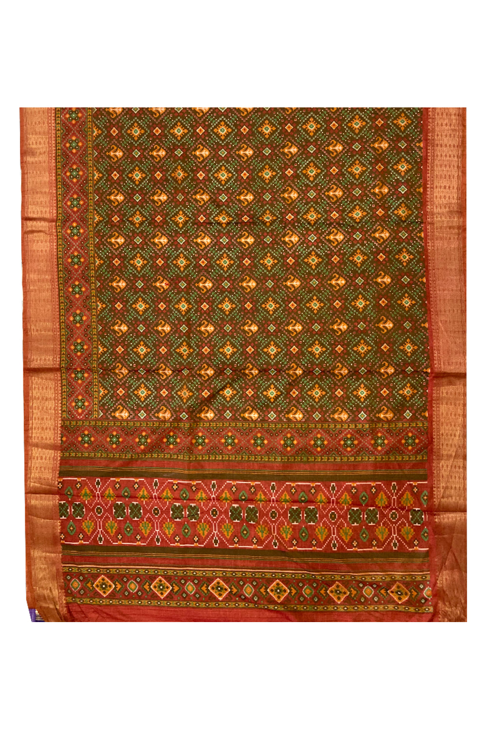 Southloom Multi-Coloured Cotton Saree with Orange Designer Border