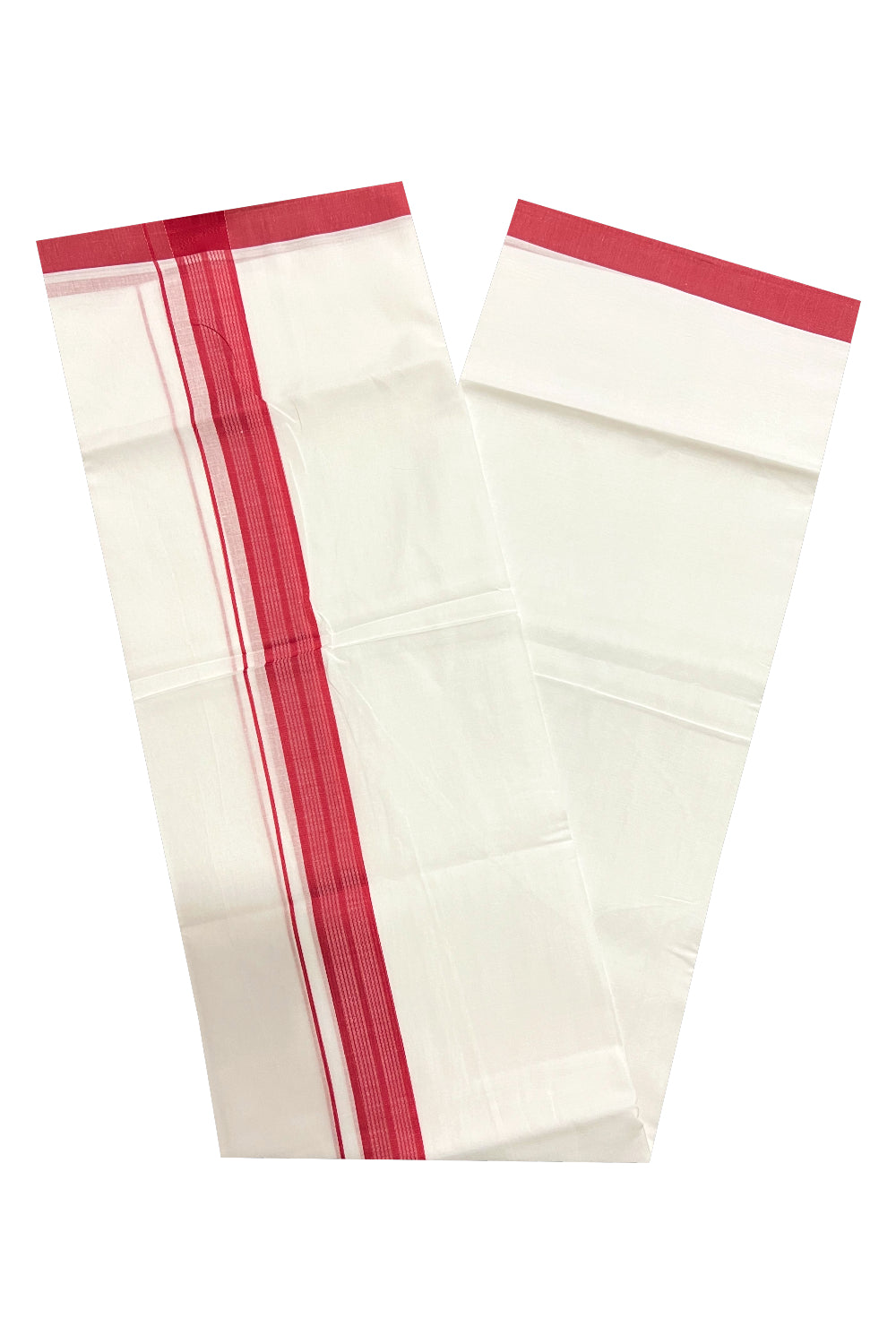 Pure White Cotton Double Mundu with Red Border (South Indian Dhoti)