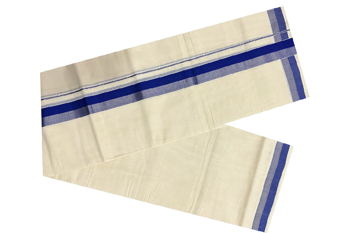 Southloom Balaramapuram Handloom Pure Cotton Mundu with Dark Violet and Silver Kasavu Border (South Indian Dhoti)