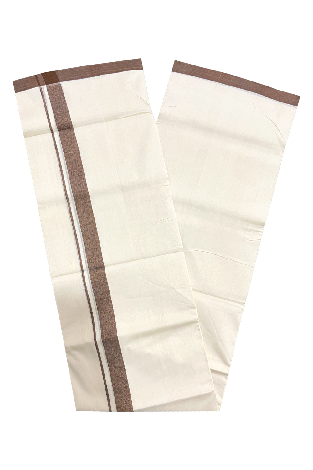 Southloom Premium Unakkupaavu Handloom Mundu with Brown Border (South Indian Kerala Dhoti)