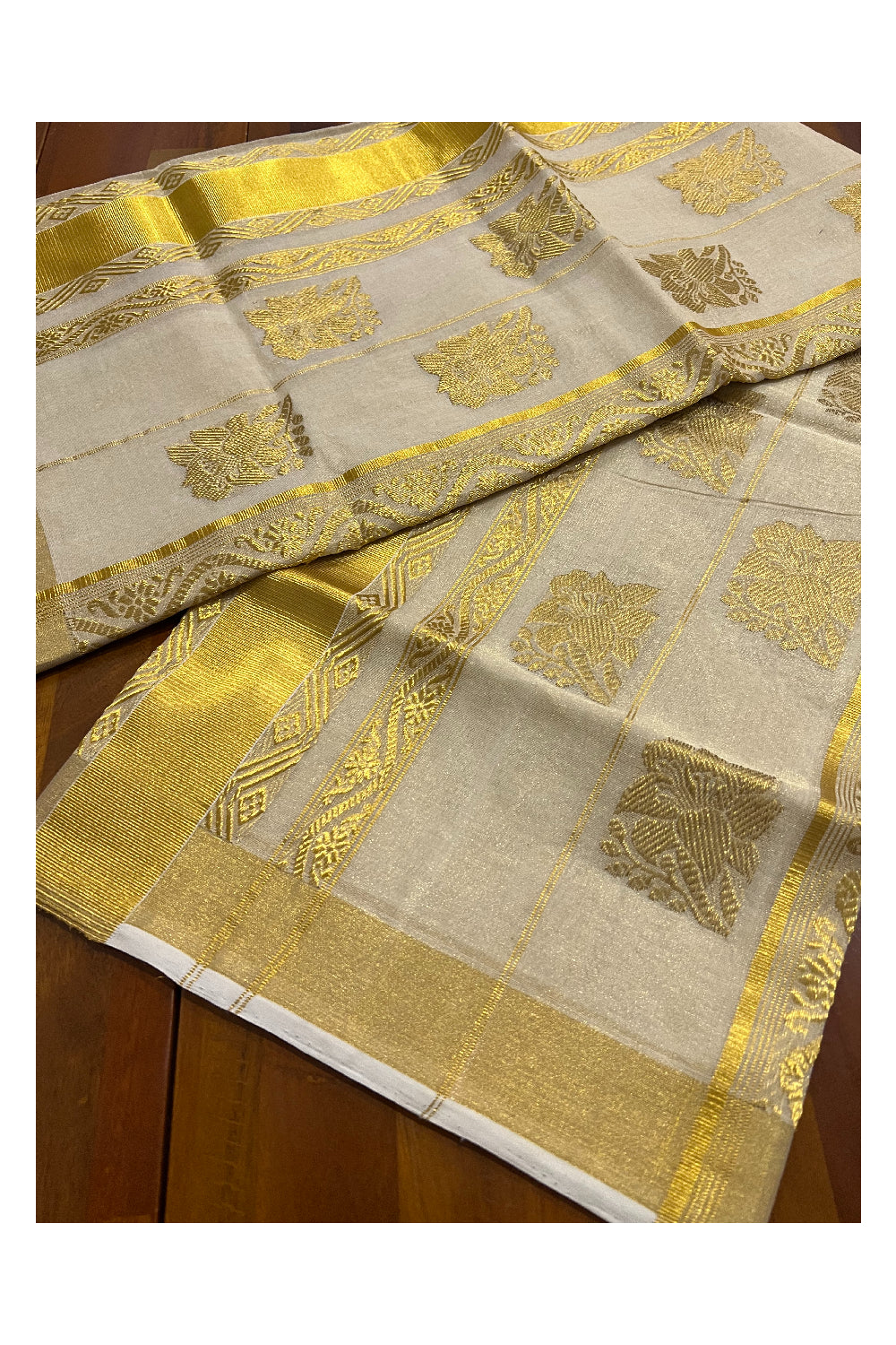 Southloom Onam 2022 Premium Handloom Tissue Kasavu Saree with Hand Woven Motifs