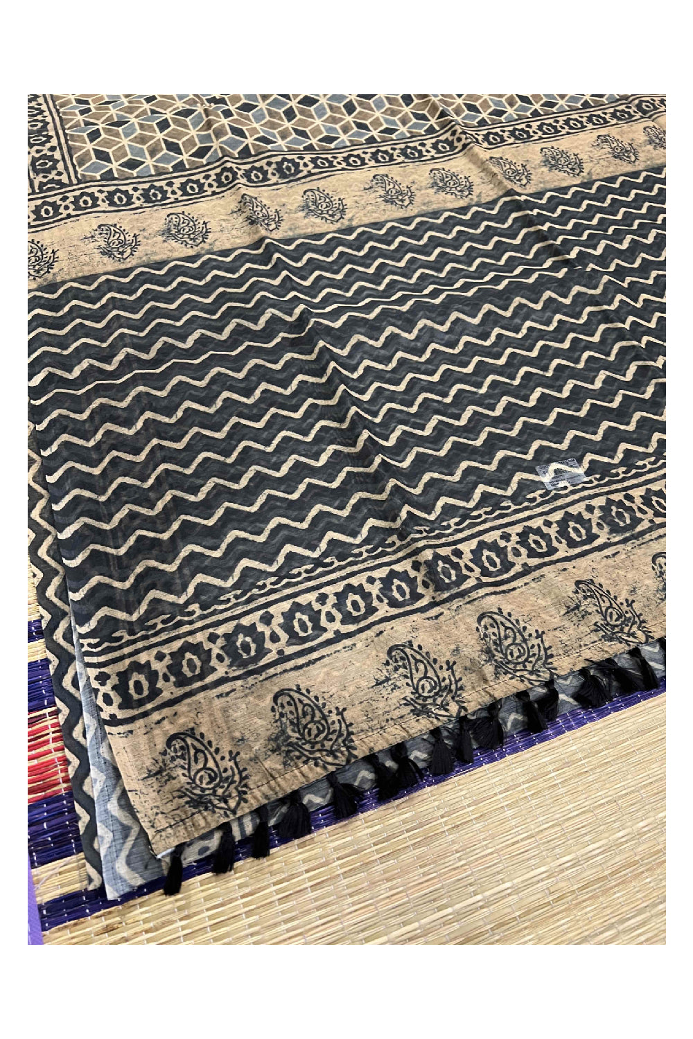 Southloom Art Silk Olive Green and Black Printed Designer Saree